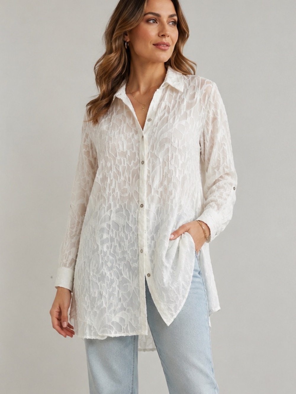 Vintage Marc Jacobs sheer burnout jacquard tunic button-down shirt